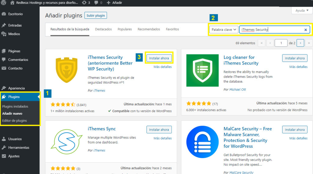 Instalación de iThemes Security Plugin. Instalación de iThemes Security Plugin