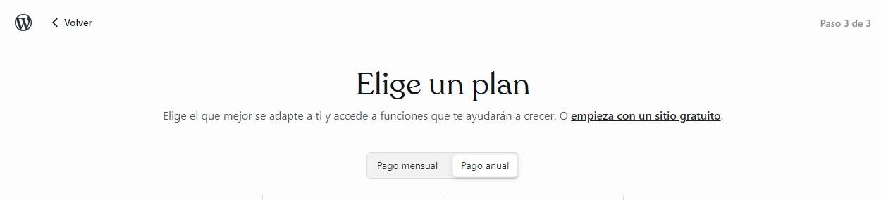 WordPress.com eligiendo el plan